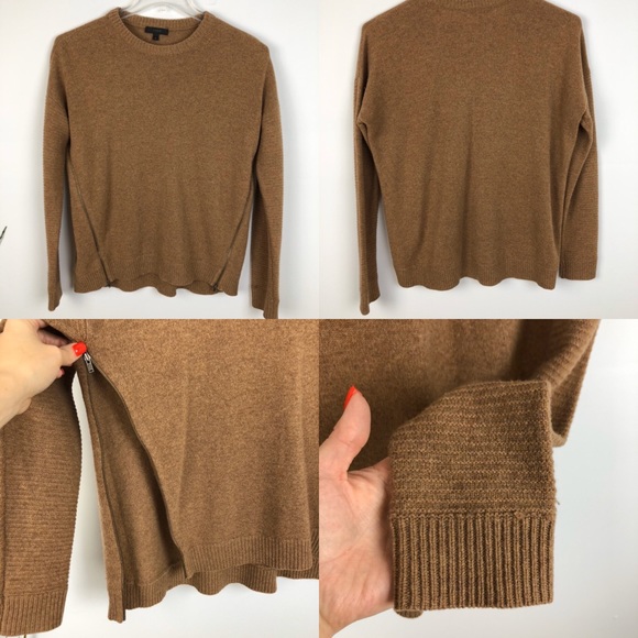 J. Crew Sweaters - J.Crew Brown Lambswool Side Zip Crewneck Sweater S